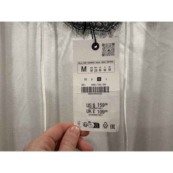 Zara Black White Satin Effect Maxi Long Dress Medium M NEW - Picture 7 of 10